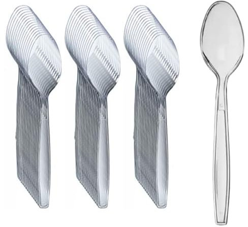 BlissMart 100 Pcs Clear Spoons Cutlery Set Heavy Duty Cutlery Set Premium Quality Washable & Reusable Durable BPA-Free Utensils for Everyday Dining and Kitchen Use Perfect for for All Occasion