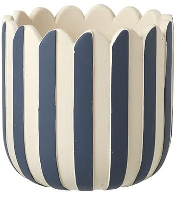 Heaven Sends Medium Blue and White Ceramic Planter – Stylish Striped Indoor Outdoor Plant Pot 14cm – Decorative Ceramic Flower Pot for Home or Garden