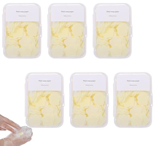 Iensen Lot de 600 mini feuilles de savon portables - Papier parfumé jetable pour le lavage des mains, savon soluble dans l'eau pour le camping, la randonnée et une utilisation en extérieur (jaune)