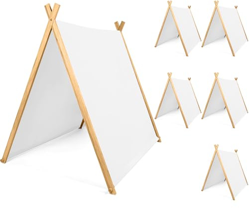 Wesnoy 6 Pack Teepee Tents Foldable Sleepover Shelters, White | Foldable Activity Shelter, Washable Fabric, Indoor Outdoor Reading Nook, DIY Bedding, Pajama Party, Birthday Sleepover