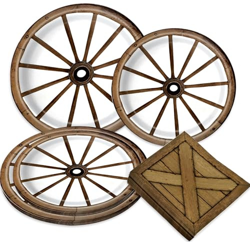 BACH AND BOOZY 60PCS Vintage Dekorationen für Westernpartys Wagenrad-Teller Servietten Rodeo Wildwest Geschirr für Country Cowboy Partys 20 Gäste