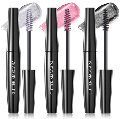 Prreal 3 Colors Glitter Mascara,Quick-dry Diamond Sparkly Eyelashes,Set B | Long Lasting Curling Volumizing Mascara Shimmer Eye Makeup, 01+04+05
