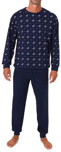NORMANN Herren Schlafanzug Langarm mit Bündchen Pyjama in zeitlos eleganter Optik