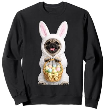 Mops trägt Osterhase lustiges Kostüm zum Verkleiden Sweatshirt
