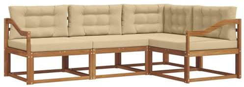 vidaXL Outdoor-Sofagarnitur mit Kissen 4 pcs Natur und Beige, Garten Modular Outdoor Sofa, Langlebiges Sektionales Set, Bequeme Patio-Sitzgelegenheiten, Moderner Akazienholz-Lounge