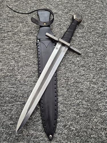 TOFERNER Coltello Gotico Grande – Coltello Storico da Collezione Forgiata a Mano in Acciaio 14260, con Fodero in Pelle Bovina Nera