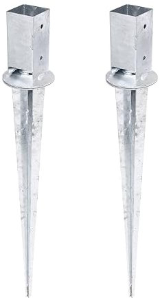 Alberts 208127 Einschlag-Bodenhülse | für Vierkantholzpfosten, mit verstellbarem Topf | feuerverzinkt | 71 x 71 mm | Gesamtlänge 900 mm