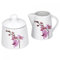Van Well Zuckerdose + Milchkännchen-Set Kyoto, runder Zuckerspender mit Deckel + Milch-Gießer, Porzellan-Geschirr, Blumen-Dekor Orchidee, pink