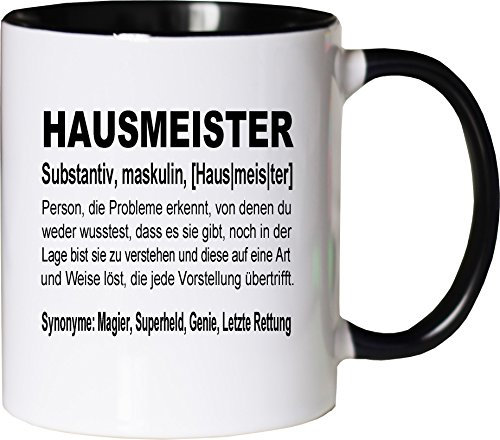 Mister Merchandise Kaffeebecher Tasse Hausmeister Definition Geschenk Gag Job Beruf Arbeit Witzig Spruch Teetasse Becher Weiß-Schwarz