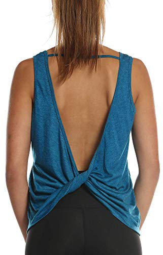 icyzone Damen Sport Tops Rückenfrei - Ärmellose Yoga Gym Oberteil Shirt Fitness Tank Top (M, Denim)