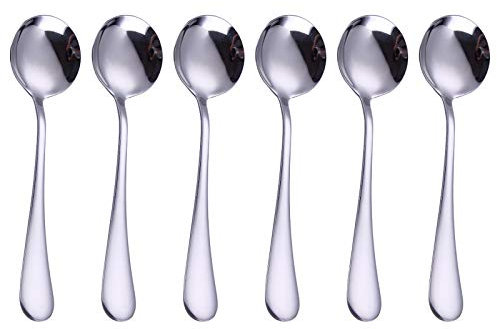 VANRA Lot de 6 cuillères à soupe robustes en acier inoxydable argenté 19,3 cm (6 cuillères rondes)
