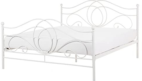 Bett im Boho Stil Metall Doppelbett 160x200 cm weiß Lyra
