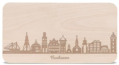 Frühstücksbrettchen Cuxhaven mit Skyline Gravur - Brotzeitbrett & Geschenk für Cuxhaven Stadtverliebte & Fans - ideal auch als Souvenir
