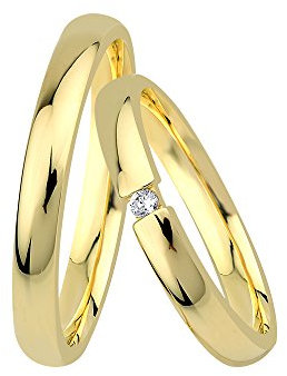 GIORO Ferrara Eheringe Trauringe Hochzeitsringe massiv Gold *handgefasster Brillant Stein* Paarpreis Echtes Gold (8 Karat (333) Gelbgold)