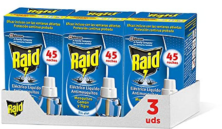Raid - Recharge pour diffuseur électrique anti-moustiques communs et tigre, 3 x 45 nuits (Pack de 3 recharges, 135 nuits)