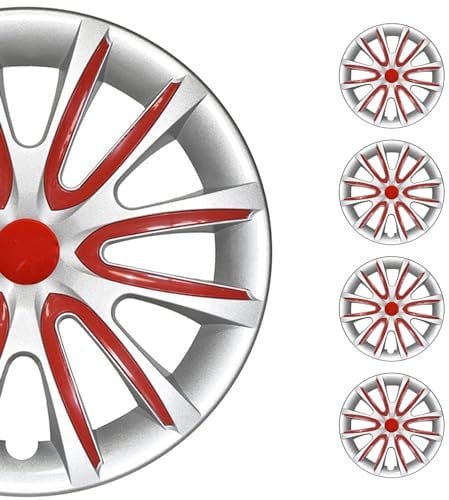OMAC 4X Radkappen Radzierblenden Radblenden 14 Zoll Stahlfelgen Glänzend Grau-Rot