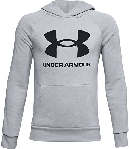 Under Armour Jungen Aufwärmoberteil Rival Fleece Big Logo Hoodie, MOD Gray Light Heather// Black (011), XS, 1357585-011