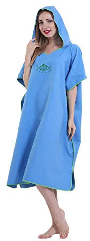 X-Labor Unisex Badeponcho Strandtuch Mikrofaser Schnelltrockend Bademantel Poncho mit Kapuzen Duschtuch Handtuch Schwimmen Surfing Strand Tauchen Badeort (OneSize, A-Hellblau)