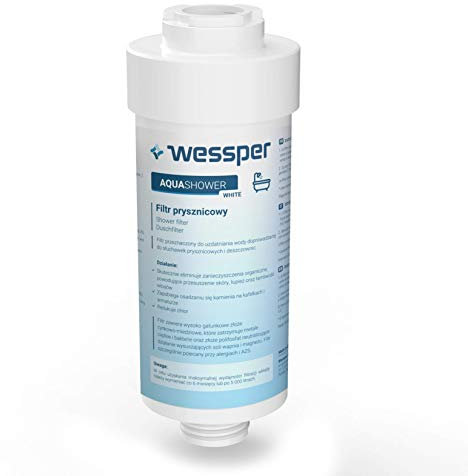 Wessper AWF-SWR-P-ANM-W FITaqua, KDF, 1/2 Gewinde, Duschfilter gegen Kalk und Chlor. Reduziert Haarausfall und Hauterretation, Wellness, Markenfilter, Kalkfilter für Dusche & Badewanne (Weiß)