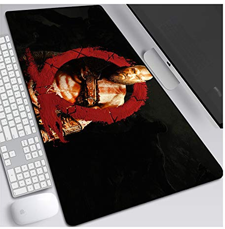ITBT God of War Speed Gaming Mouse Pad,XXL Anime Mouse Mat,800x300mm, Extra Large Mousepad with Non-Slip Rubber Base,3mm Stitched Edges,for Computer PC,A