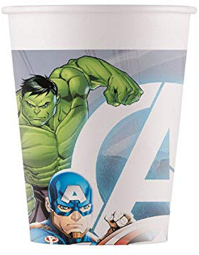Procos 91904 - Becher Marvel Avengers, Fight, 200ml, kompostierbar, 8 Stück, Superhelden Tischdeko, Kindergeburtstag, Grillparty, Motto Party