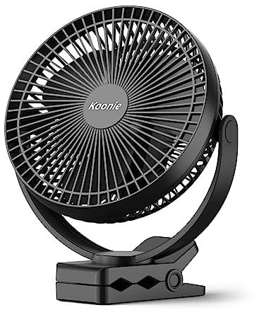Koonie 10000 mAh Clip Ventilator, 20cm Tragbarer USB Ventilator Grow mit Akku, 4 Geschwindigkeiten & 360° Drehung, Leise Wandventilator,Tischventilator für Zuhause, Büro, Kinderwagen, Camping,Growzelt