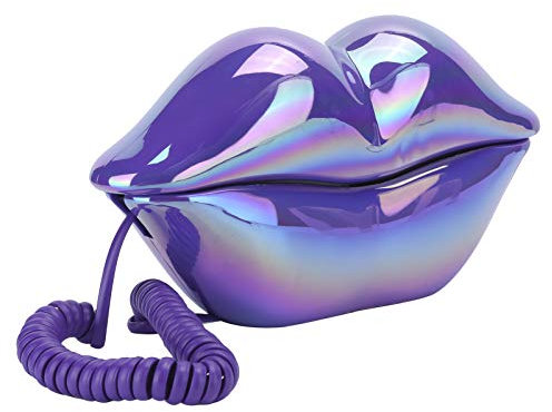 schnurgebundenes Telefone, Festnetztelefon in Lippenform - Modisches Lustiges Dekorations-Geburtstagsgeschenk (Galvanisieren Lila)