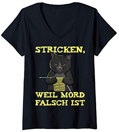 Damen Stricken Weil Mord Falsch Ist T-Shirt mit V-Ausschnitt