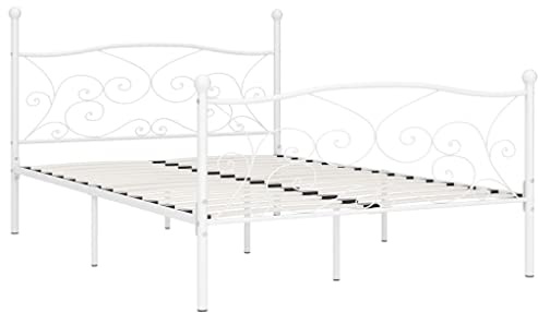vidaXL Bettgestell mit Lattenrost Metallbett Doppelbett Bett Schlafzimmerbett Bettrahmen Ehebett Schlafzimmermöbel Weiß Metall 120x200cm