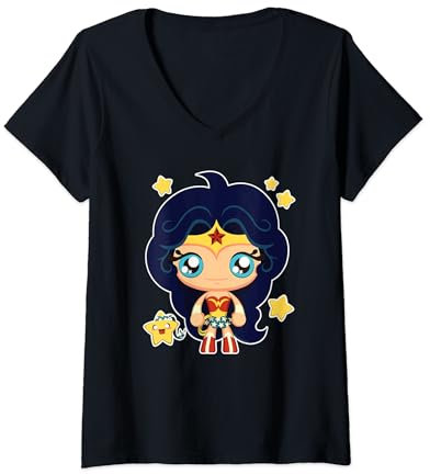 Wonder Woman Anime and Stars T-Shirt avec Col en V