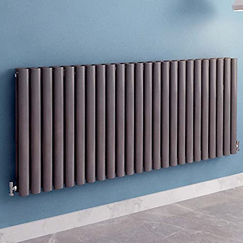 Acezanble∣Anthracite Radiators Double Oval Column Panels Horizontal 600mm Wide Low Radiator Centre Heating for Bathroom Kitchen Living Room Small Large Average