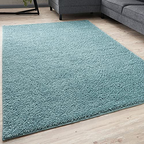 THE RUGS Living Room Rug - Shaggy Soft And Elegant Carpets For The Bedrooms And Kitchen, Easy To Clean, Many Different Sizes (80x150 cm, Duckegg Blue)