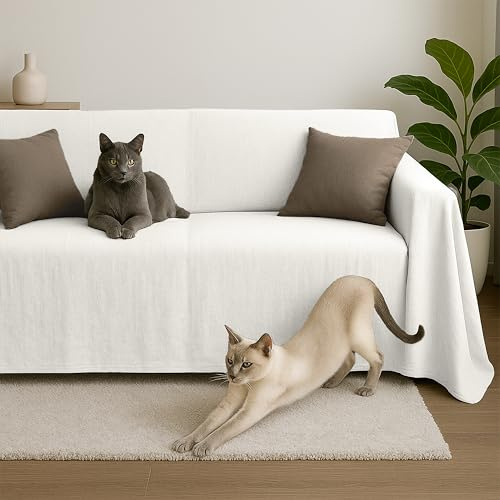 Byour3 - Sofabezug 2 3 4 Sitzer Leichte 100% Reine Baumwolle Sofa Cover Schutzhülle Sofaüberwurf L U Form Ecksofa Sofa Couch Abdeckung Alles Couchbezug Abwaschbar (Weiß Delta, 2-Sitzer)