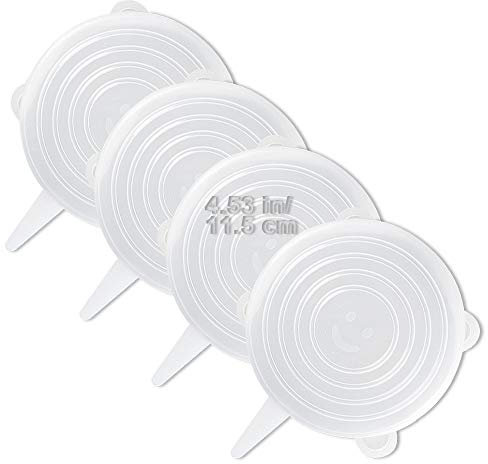 LELE LIFE Confezione da 4 coperchi elasticizzati in silicone di dimensioni uguali, riutilizzabili più spessi e durevoli in silicone, coperchi espandibili, lavabili in lavastoviglie, 11,5 cm