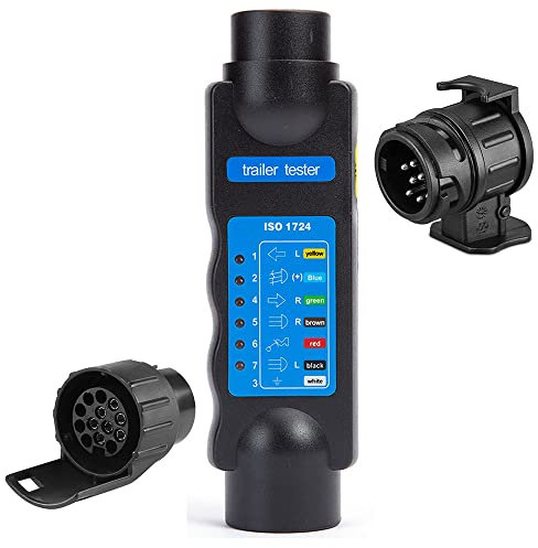 SPARKMOTO 7 Polig Anhänger Prüfgerät Mit Anhänger Adapter 7 Polig auf 13 Polig und 13 auf 7 Polig Adapter,12V Anhänger Rückleuchten Tester PKW RV Verkabelung der Anhängerbeleuchtung Diagnose Testgerä