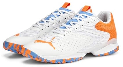 PUMA Unisex Adults' Sport Shoes SOLARATTACK RCT Tennis Shoes, PUMA WHITE-ULTRA ORANGE-TEAM LIGHT BLUE, 44.5