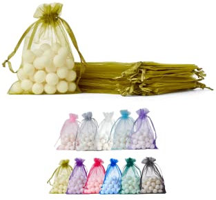 Soul Projekt [25 Stk.] Organzasäckchen mit Kordelzug für Hochzeiten, Schmuck, Geburtstage, Bastelarbeiten, Kristalle, Süßigkeiten, Gastgeschenke. moosgrün Organza Bags Moss Green 10x15 x25