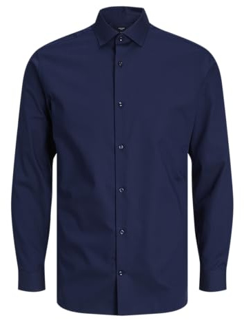 JACK & JONES Camicia classica maniche lunghe, chiusura con bottoni, vestibilità slim. Blu
