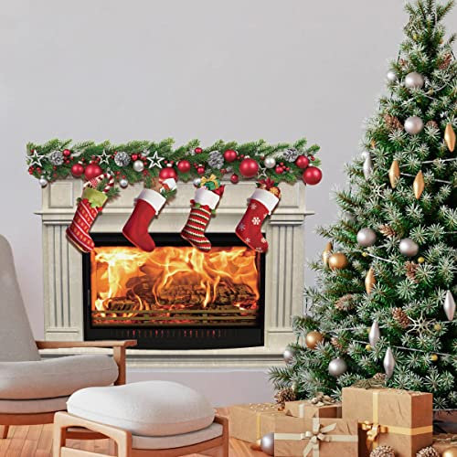 KAIRNE Pegatinas de pared de chimenea de Navidad 3D, calcomanías festivas de muérdago, decoraciones de Navidad para sala de estar