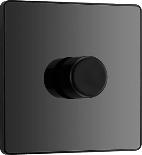 BG Electrical Intelligent Single Wall Dimmer Switch, 2 Way, Screwless Front Plate, Evolve, Black Chrome, 200W, PCDBC81B