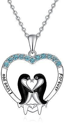 Pinguin Halskette 925 Sterling Silber Pinguin Anhänger I Love You Forever Tier Halskette Schmuck Geschenk für Frauen