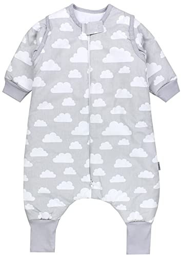 TupTam Baby Schlafsack mit Beinen und Ärmeln OEKO-TEX zertifizierte Materialien, Winterschlafsack 2,5 TOG Unisex, Farbe: Wolken Weiß, Größe: 104-110