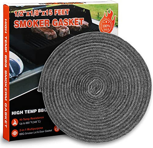 Smoker-Dichtungen, 4,5 m, 1,27 cm x 0,3 cm, Hochtemperatur-Grilldichtung, Ersatz, selbstklebender Filz, hohe Hitze, Grilldichtungsband, Smoker Chef für Smoker, Grilldeckel, schwarz