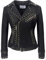 E-girl Damen Schwarz-2 Nieten Wildlederjacke Kunstleder Bikerjacke mit Reißverschluss,P0235,S