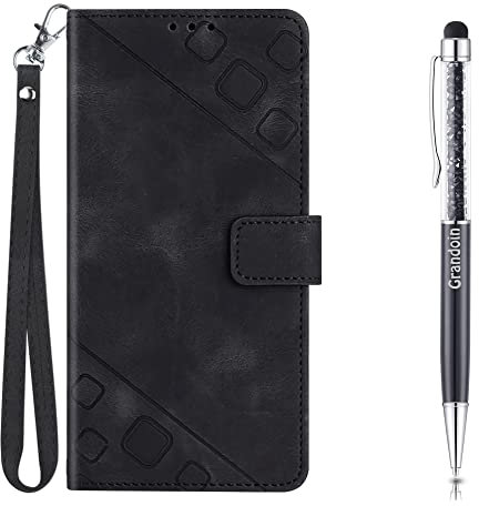 Grandoin Kompatibel mit iPod Touch 7/6/5 Hülle, Handyhülle Lederhülle Klappbar Flip Case Stoßfeste Klapphülle Tasche Magnet Kartenfach Standfunktion Schutzhülle für iPod Touch 7/6/5 (Schwarz)