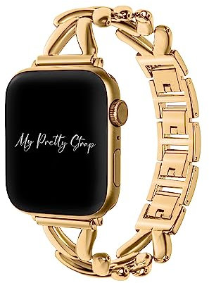 My Pretty Strap Ariel Band Compatible with Apple Watch 38/40/41mm or 42/44/45/49mm, Stainless Steel Metal Gold for Women (38MM / 40MM / 41MM, Gold)