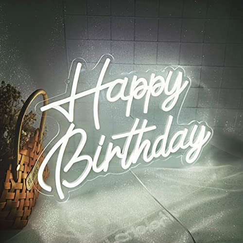 Happy Birthday Neon Zeichen Wiederverwendbare Weiße LED Neon Geburtstagsparty Dekoration USB Operation Dekoration Hintergrund Party Schlafzimmer Wanddekoration 5V 16.5 * 11