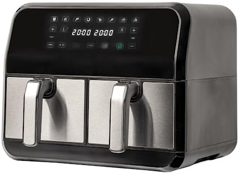 SIA SAF76K Large Dual Zone Air Fryer in Black, 8L, 8 Healthy Cooking Programs, Digital Touch Control, 60 Minute Timer, 80-200°C Range, 4L Double Baskets, Family Size, Use Without Oil, 1700W