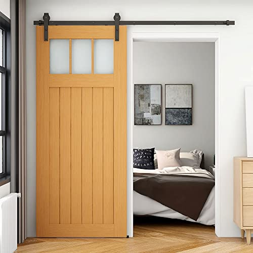 TSMST 320CM/10.5FT Schiebetürbeschlag Set, Schwarzes Schienenset passend für eine einzelne Holztür, J-Form