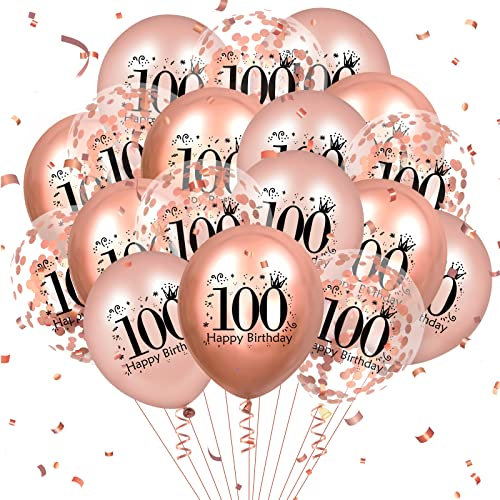 100. Geburtstag Ballons 18 Pcs Rose Gold alles Gute zum 100. Geburtstag Ballons Konfetti Ballons Rose Gold 100. Geburtstag Party Dekorationen für Frauen Männer 100. Geburtstag Dekor Zubehör12 Zoll